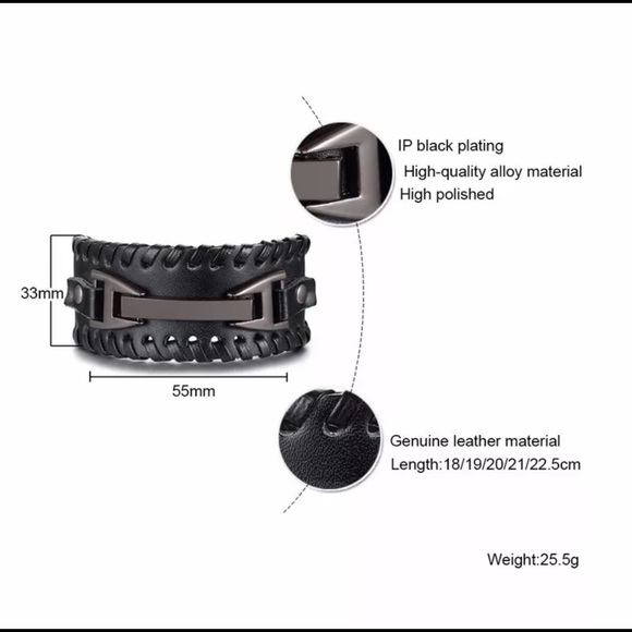 Genuine Men’s Wide Band Leather Bracelet - Picture 9 of 11